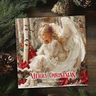 Cartes Pour Fêtes Annuelles Magnifiques poinsettias rouges d'ange de vacances
