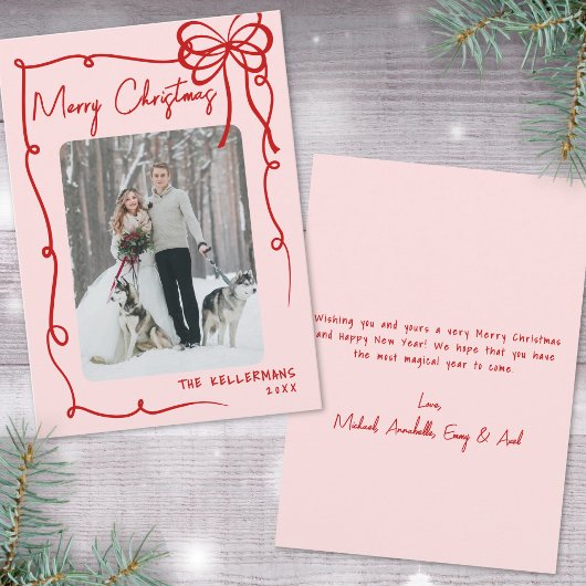 Cartes Pour Fêtes Annuelles Main Drag Ribbon Bow Retro Noël