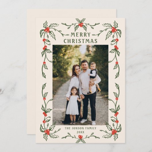 Cartes Pour Fêtes Annuelles Main funky tiré Whimsical Retro Noël 3 Photo (Devant / Derrière)