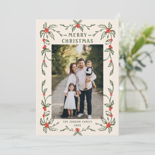 Cartes Pour Fêtes Annuelles Main funky tiré Whimsical Retro Noël 3 Photo (Debout devant)