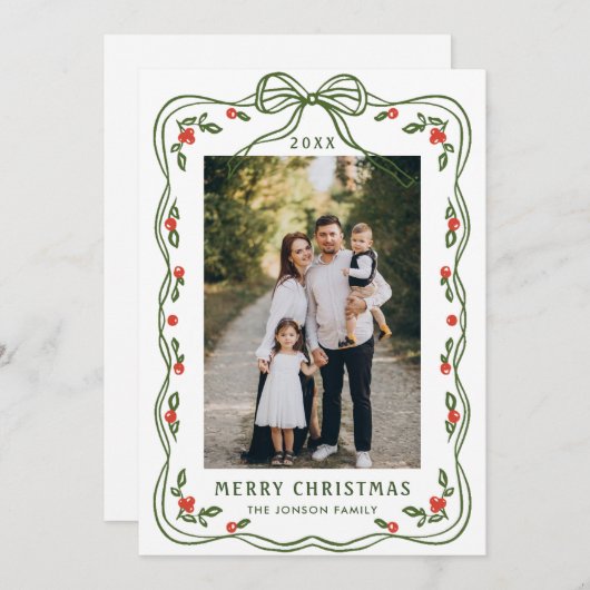 Cartes Pour Fêtes Annuelles Main funky tiré Whimsical Retro Noël 3 Photo (Devant / Derrière)