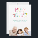 Cartes Pour Fêtes Annuelles Main Lettered Happy Holiday Photo Card<br><div class="desc">A solive holiday photo fecard featuring a bright and cheery,  hand tered "Happy Holidays" sensitive along with your custom photo and personalized holiday message.</div>