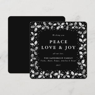 Cartes Pour Fêtes Annuelles Main noire carré imprimée Holly Peace Love + Joy