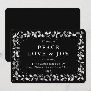 Cartes Pour Fêtes Annuelles Main Noire Imprimée Holly Peace Love + Joy