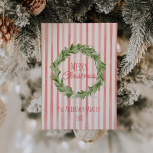 Cartes Pour Fêtes Annuelles Main rétro Tirée verte rouge couronne de Noël