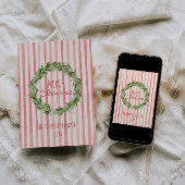 Cartes Pour Fêtes Annuelles Main rétro Tirée verte rouge couronne de Noël