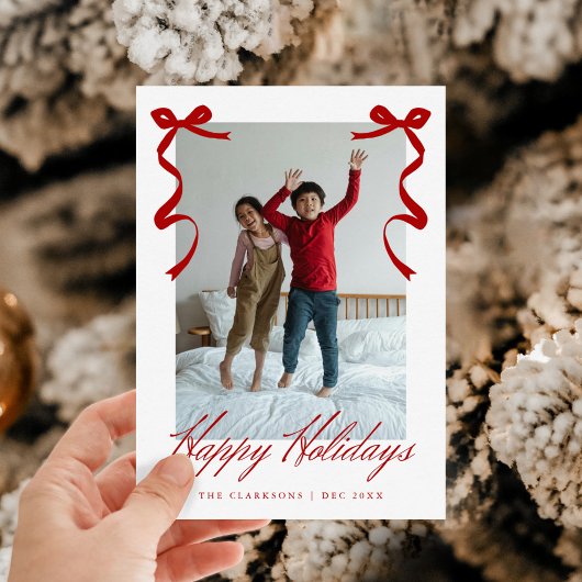 Cartes Pour Fêtes Annuelles Main Rouge Fête Tirée Bows