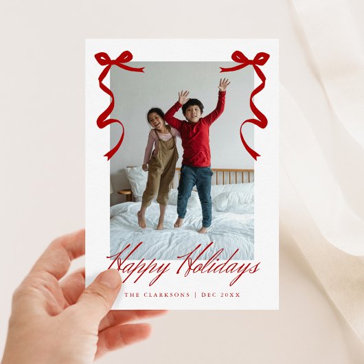 Cartes Pour Fêtes Annuelles Main Rouge Fête Tirée Bows