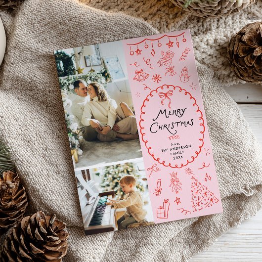 Cartes Pour Fêtes Annuelles Main rouge rose rétro tirée Joyeux Noël 2 Photo