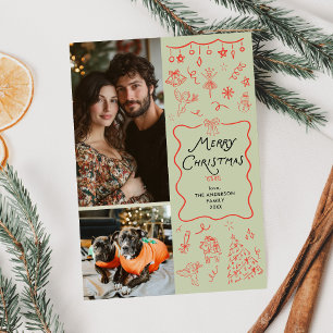 Cartes Pour Fêtes Annuelles Main rouge verte fantaisie dessinée Noël 2 Photo