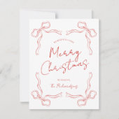 Cartes Pour Fêtes Annuelles Main tiré Bow rouge Whimsical unique Noël (Devant)