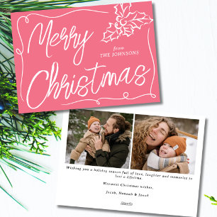 Cartes Pour Fêtes Annuelles Main tirée Holly Berry Bubblegum 2 Photo Noël