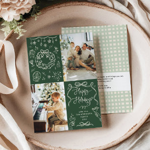 Cartes Pour Fêtes Annuelles Main verte foncée tirée vers les vaches Joyeuses v