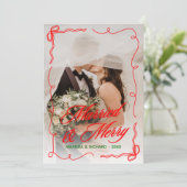 Cartes Pour Fêtes Annuelles Main Whimsical tirée Marié & Joyeux Noël (Debout devant)