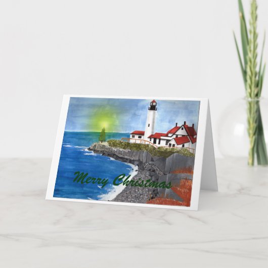 CARTES POUR FÊTES ANNUELLES MAINE CHRISTMAS LIGHTHOUSE (Devant)