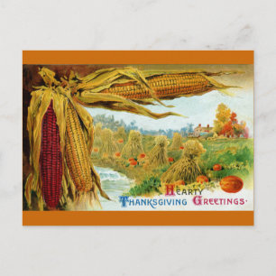 Cartes Pour Fêtes Annuelles Maïs et Thanksgiving Vintage Citrouille