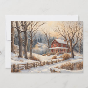 Cartes Pour Fêtes Annuelles Maison Ancienne Forêt de Neige Hiver Joyeux Noël
