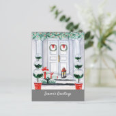 Cartes Pour Fêtes Annuelles Maison Blanche Neige Porte Décorée (Debout devant)