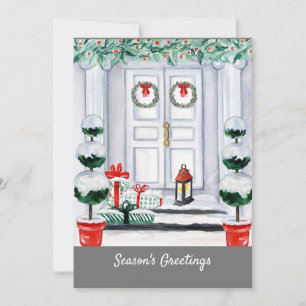 Cartes Pour Fêtes Annuelles Maison Blanche Neige Porte Décorée