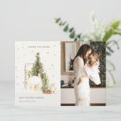 Cartes Pour Fêtes Annuelles Maison Blanche Snow Tree Photo Joyeuses Fêtes (Debout devant)