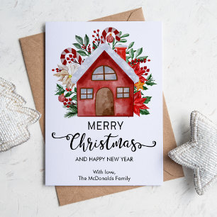 Cartes Pour Fêtes Annuelles Maison Colorée Mignonne Joyeux Noël Plat