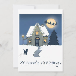 Cartes Pour Fêtes Annuelles Maison confortable dans une nuit de Noël enneigée