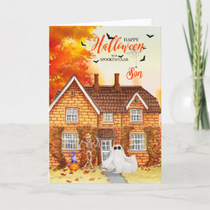 Cartes Pour Fêtes Annuelles Maison d'automne Son avec Halloween fantôme