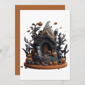 Cartes Pour Fêtes Annuelles Maison de chat hantée Halloween 3D (Devant / Derrière)