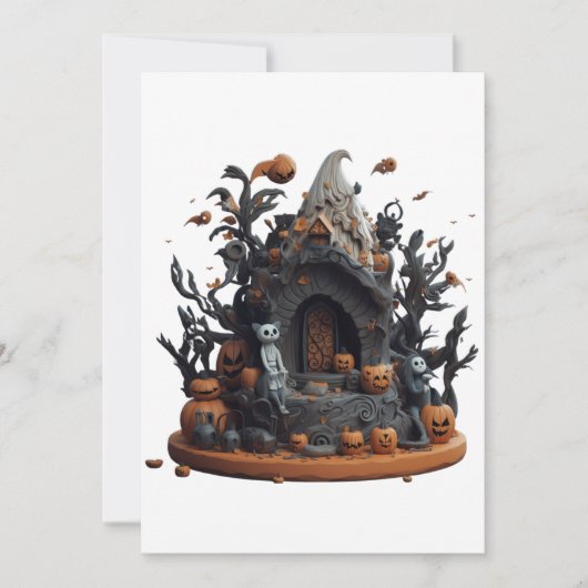 Cartes Pour Fêtes Annuelles Maison de Kitty ensorcelée en 3D Halloween (Devant)