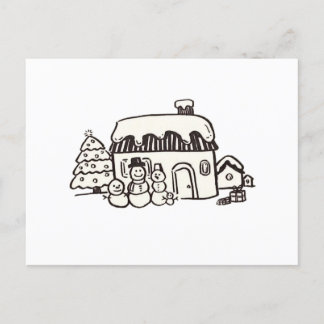 Cartes Pour Fêtes Annuelles Maison de Noël avec bonhomme de neige