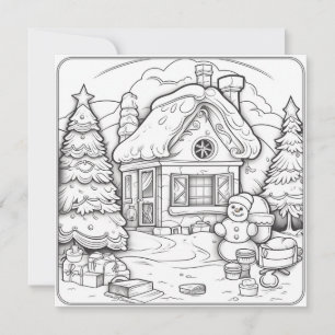 Cartes Pour Fêtes Annuelles Maison de Noël Bonhomme de Neige Enfants Coloriage