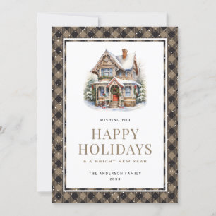 Cartes Pour Fêtes Annuelles Maison de Noël Plaid Snowy Happy Holidays Card