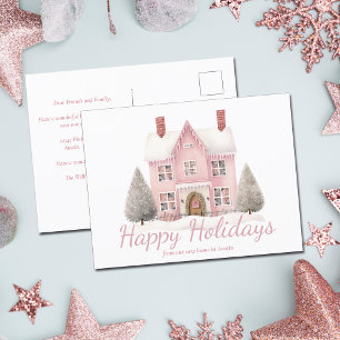 Cartes Pour Fêtes Annuelles Maison de Noël rose Cute Nouvelle adresse