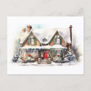 Cartes Pour Fêtes Annuelles Maison de Noël Vintage Aquarelle