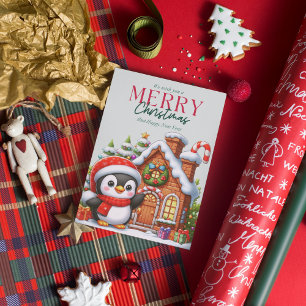 Cartes Pour Fêtes Annuelles Maison de pingouin et pain d'épice de Noël