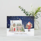 Cartes Pour Fêtes Annuelles Maison de village de Noël Père Noël (Debout devant)