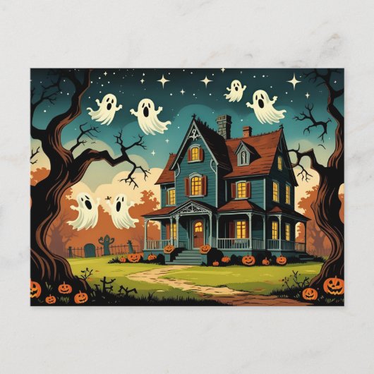 Cartes Pour Fêtes Annuelles Maison d'Halloween vintage (Devant)