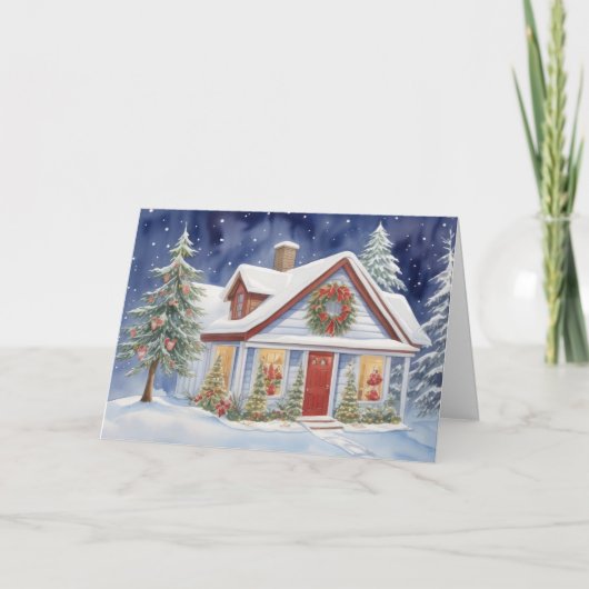 Cartes Pour Fêtes Annuelles Maison d'hiver neige Noël (Devant)