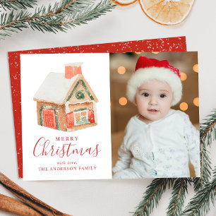 Cartes Pour Fêtes Annuelles Maison en pain d'épice aquarelle Joyeux Noël Photo