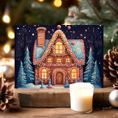 Cartes Pour Fêtes Annuelles Maison en pain d'épice dans la forêt de neige