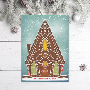 Cartes Pour Fêtes Annuelles Maison en pain d'épice de neige illustrée