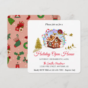 Cartes Pour Fêtes Annuelles Maison en pain d'épice et Père Noël doré