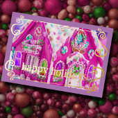 Cartes Pour Fêtes Annuelles Maison en pain d'épice glacé rose vif Bonbon