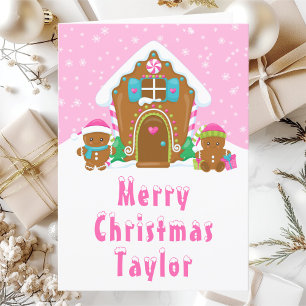 Cartes Pour Fêtes Annuelles Maison en pain d'épice Rose Clair Joyeux Noël
