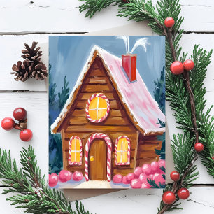 Cartes Pour Fêtes Annuelles Maison en pain d'épice rose Noël