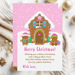 Cartes Pour Fêtes Annuelles Maison en pain d'épices rose vif Joyeux Noël