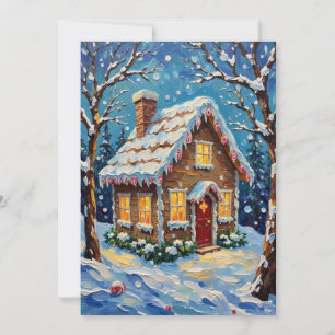 Cartes Pour Fêtes Annuelles Maison en pain d'épices vintage dans un hiver ench