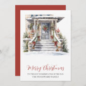 Cartes Pour Fêtes Annuelles Maison en pierre de Noël à l'aquarelle (Devant / Derrière)