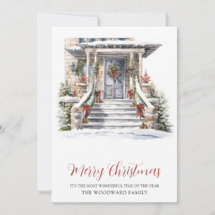 Cartes Pour Fêtes Annuelles Maison en pierre de Noël à l'aquarelle