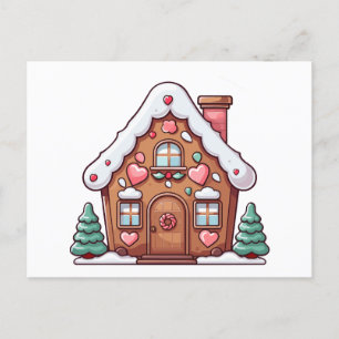 Cartes Pour Fêtes Annuelles Maison Festive en pain d'épices avec les coeurs